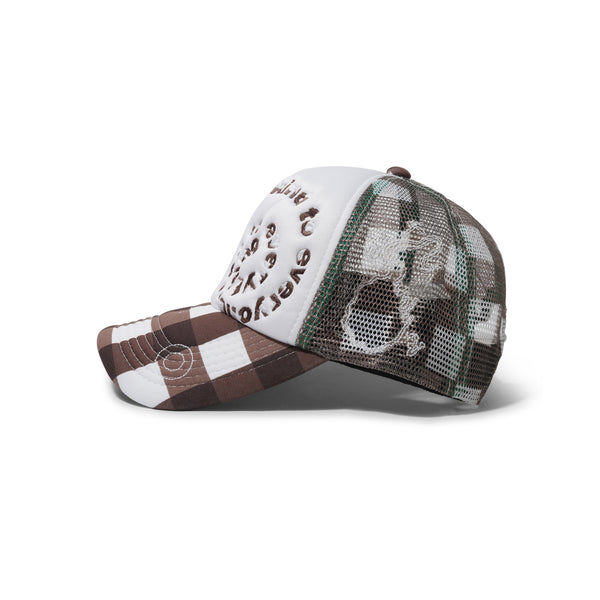 b.Eautiful Bi Foam Trucker Hat, Brown Checker