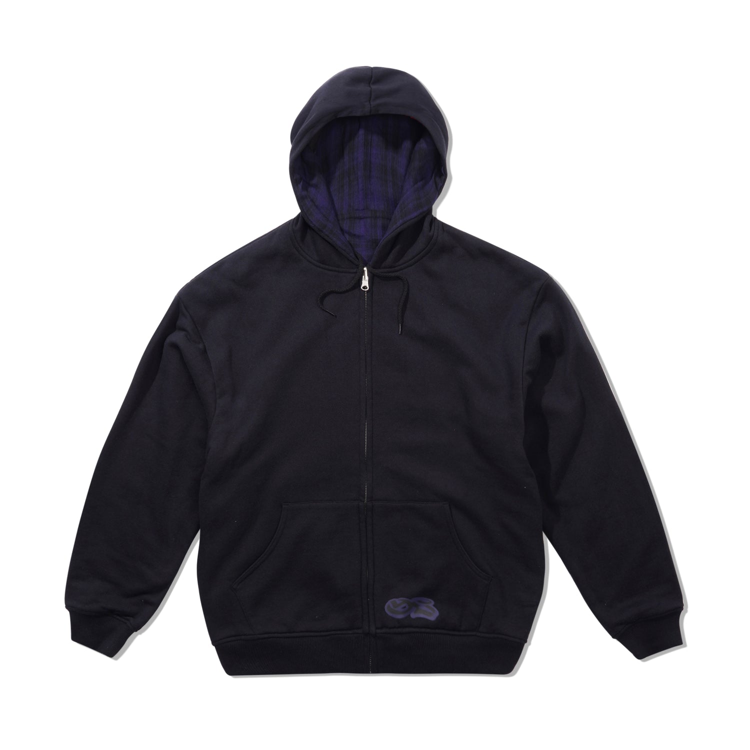 Reversible Zip-Thru Pullover Hood, Black / Indigo