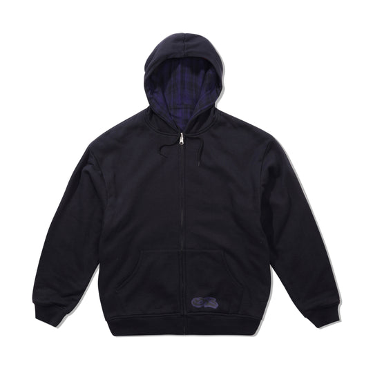 Reversible Zip-Thru Pullover Hood, Black / Indigo