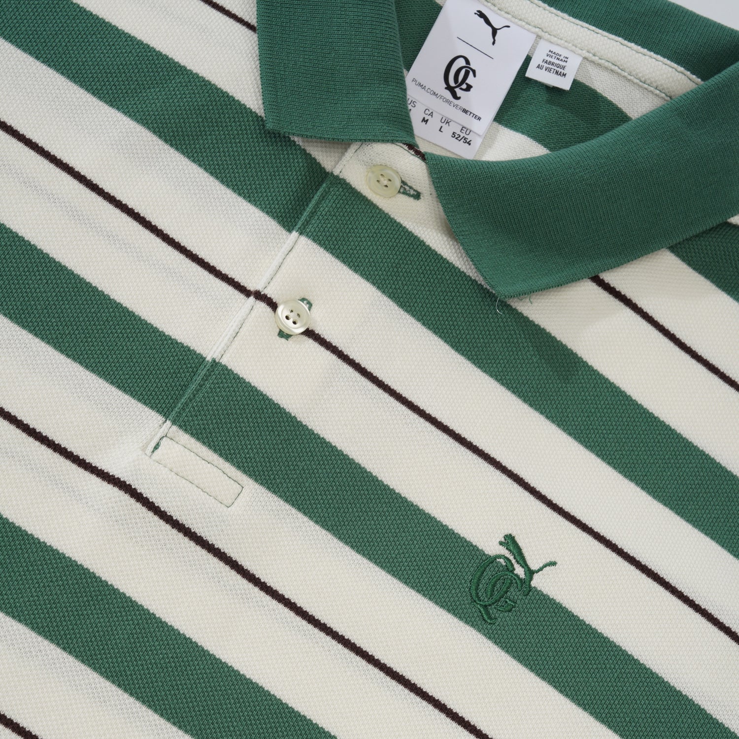 Puma x QGC Sunday Stripe Polo, Warm White / Deep Forest