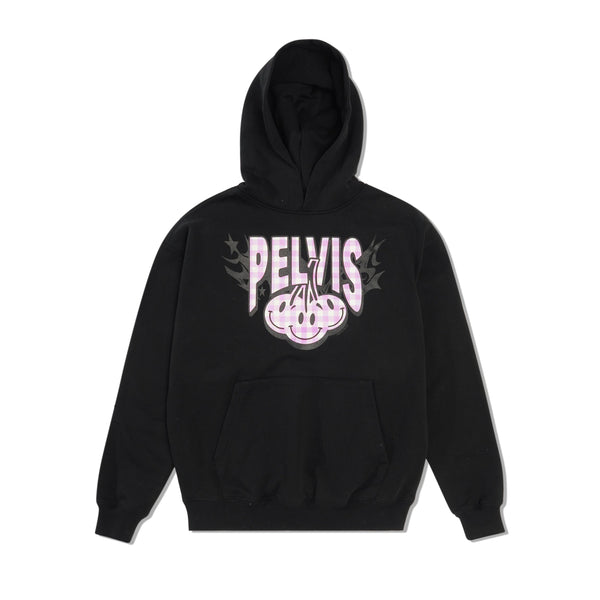Pelvis Cherry Gingham Logo Pullover Hood, Black
