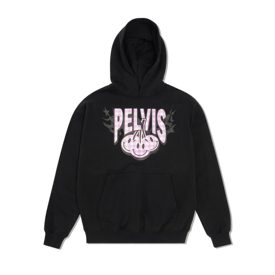 Cherry Gingham Logo Pullover Hood, Black
