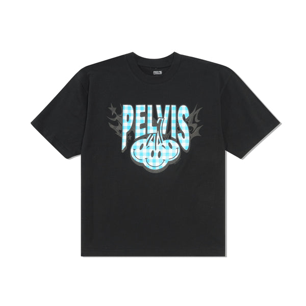 Pelvis Cherry Gingham Logo Tee, Black