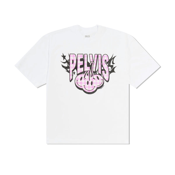 Pelvis Cherry Gingham Logo Tee, White