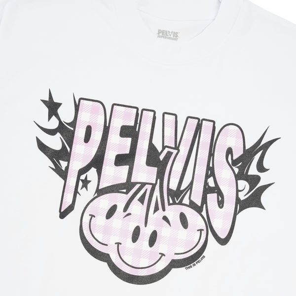 Pelvis Cherry Gingham Logo Tee, White