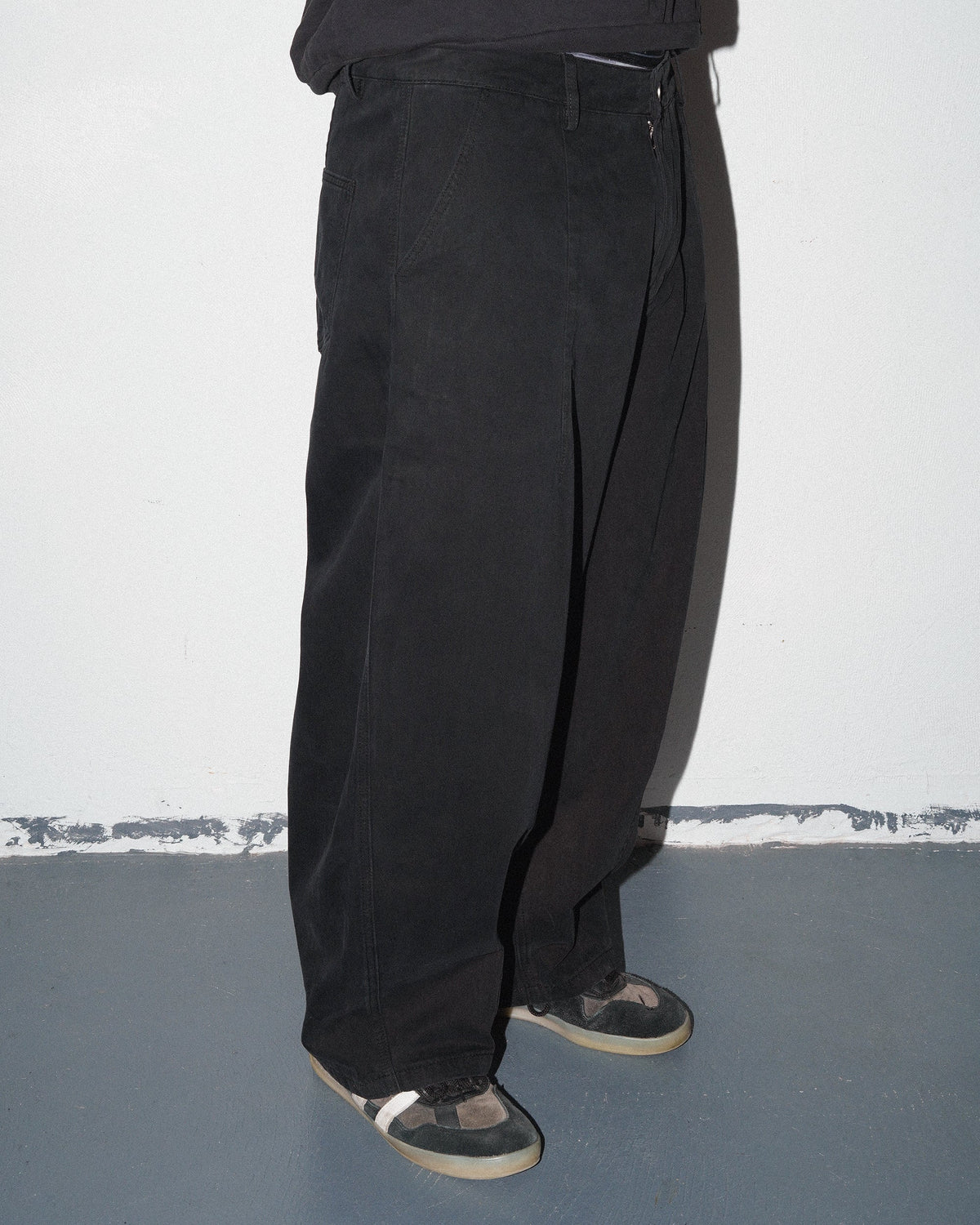 Wide Leg Canvas Pants, Black