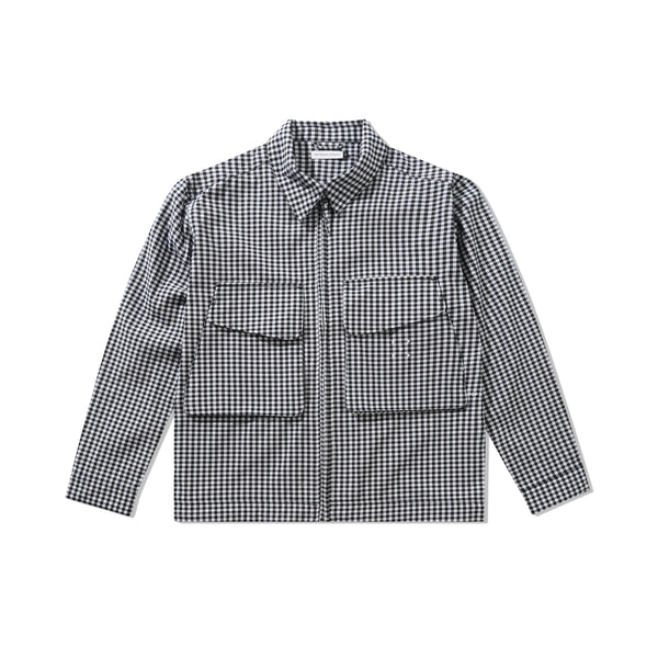 POP Trading Company Gingham Boxer Overshirt, Black / Off White