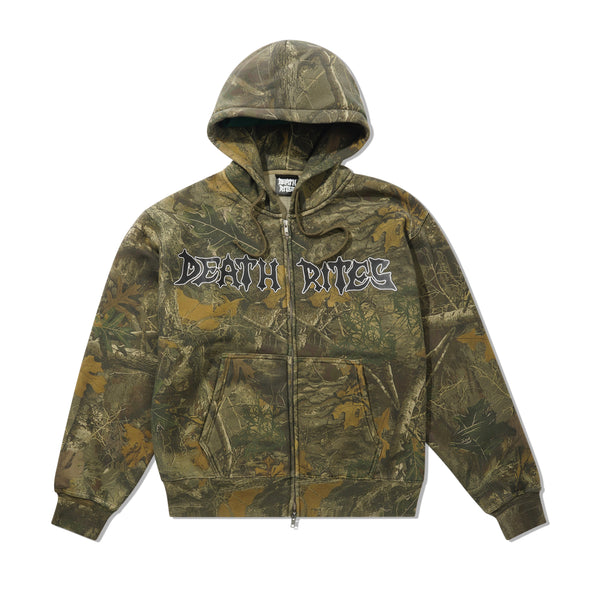 Death Rites Script Zip Hooded Sweater, Tree Camo