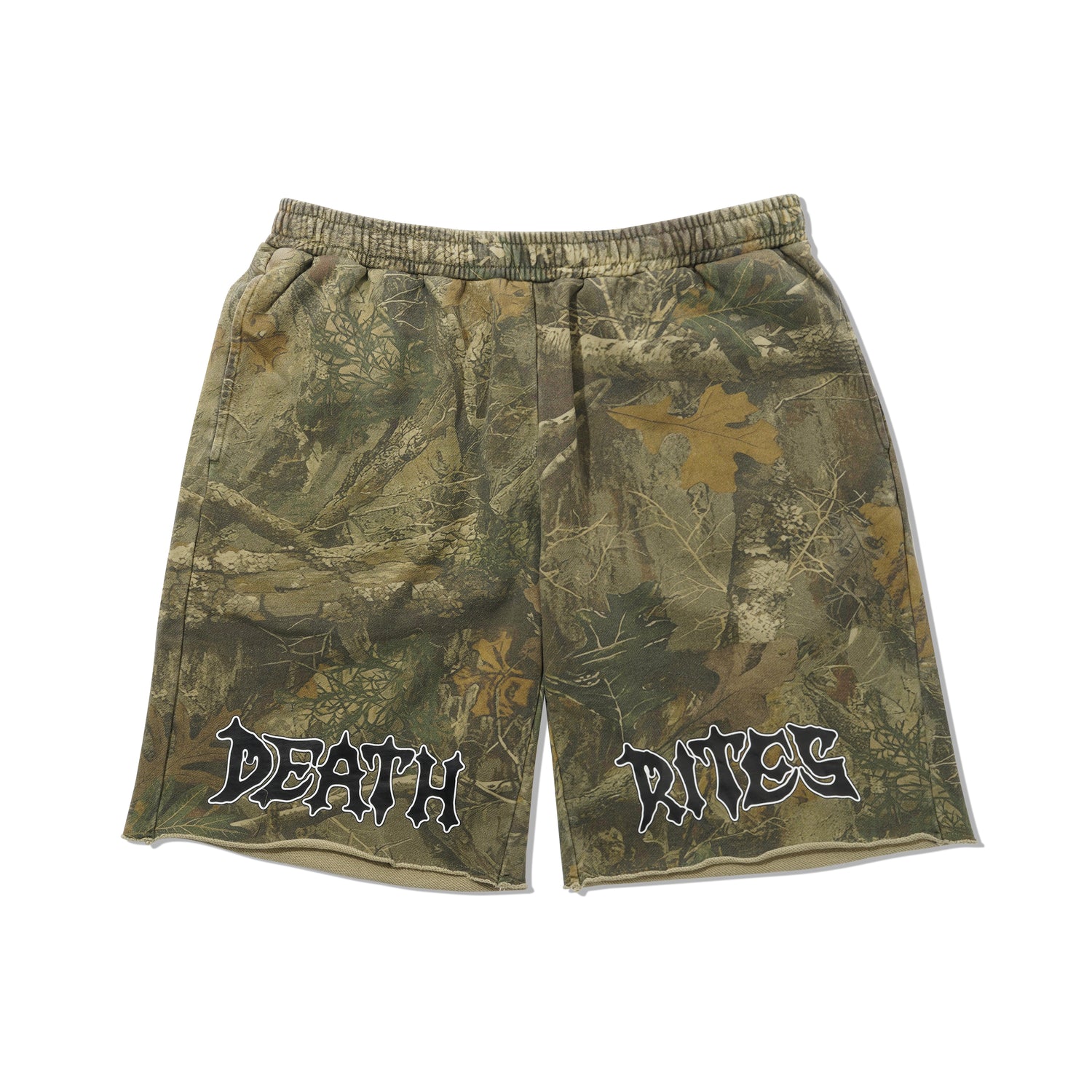 Script Cut-Off Sweat Shorts, Tree Camo