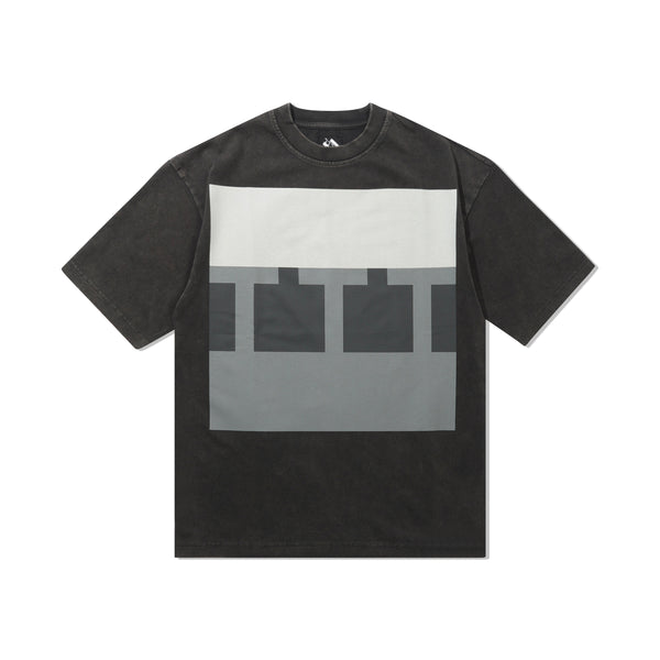The Trilogy Tapes TTT Block Tee, Black Acid Wash