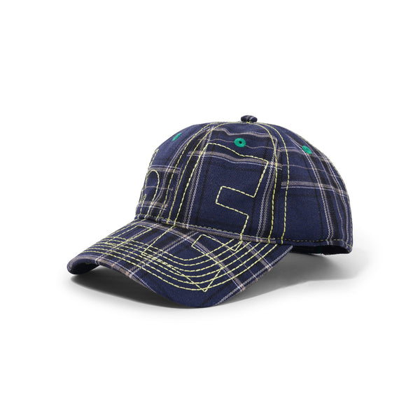 b.Eautiful Vapor 6 Panel Hat, Navy Plaid / Highlighter