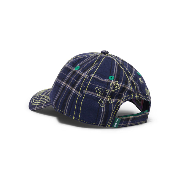 b.Eautiful Vapor 6 Panel Hat, Navy Plaid / Highlighter