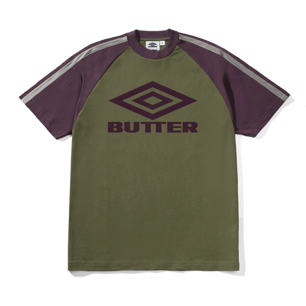 Butter Goods Diamond Logo Raglan Tee, Army / Eggplant