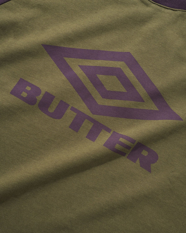 Butter Goods Diamond Logo Raglan Tee, Army / Eggplant