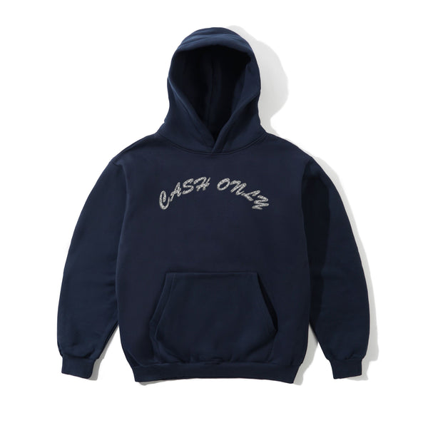 Cash Only Diamond Plate Logo Pullover Hood, Navy
