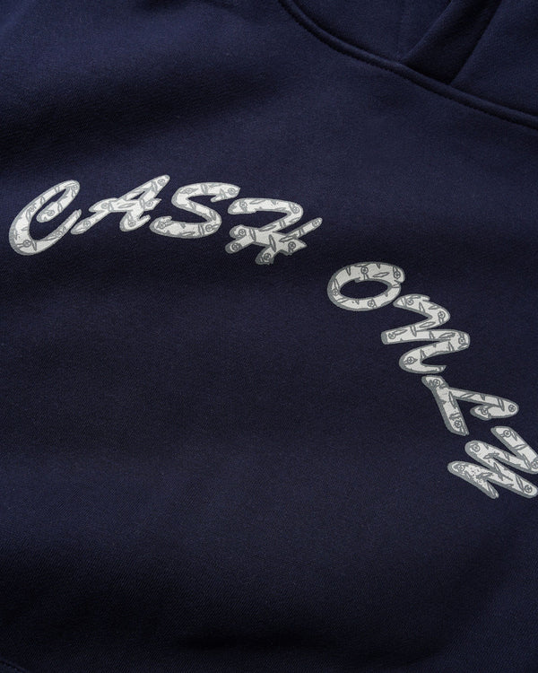 Cash Only Diamond Plate Logo Pullover Hood, Navy
