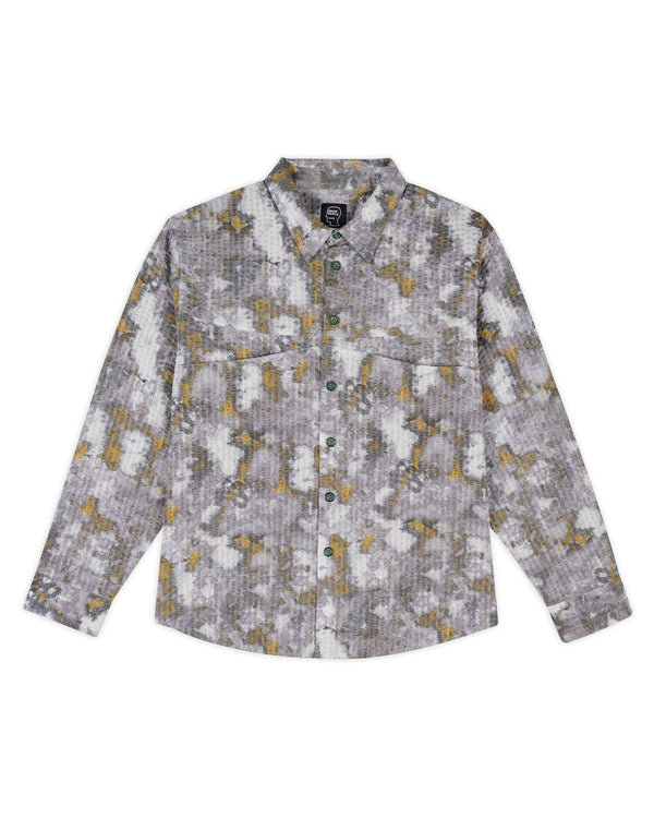 Brain Dead Distorted Heat Long Sleeve Button Up Shirt, Grey