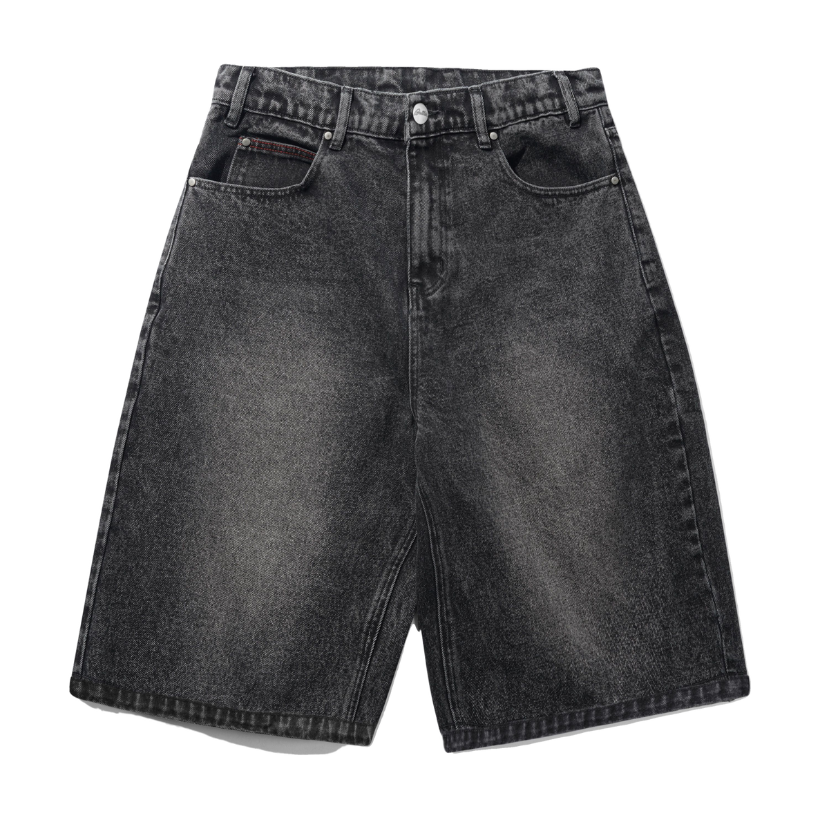 Distressed Big Denim Shorts, Gun Metal