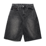 Distressed Big Denim Shorts, Gun Metal