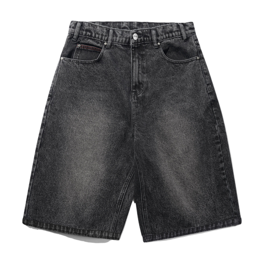 Distressed Big Denim Shorts, Gun Metal