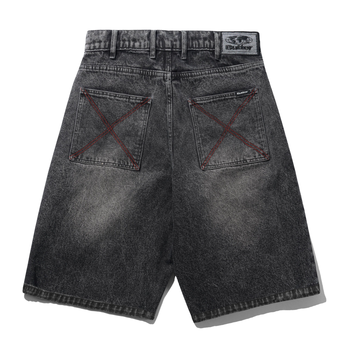 Distressed Big Denim Shorts, Gun Metal