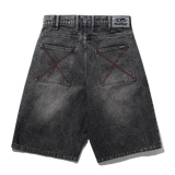 Distressed Big Denim Shorts, Gun Metal