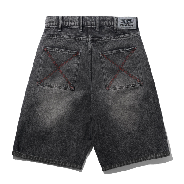 Butter Goods Distressed Big Denim Shorts, Gun Metal