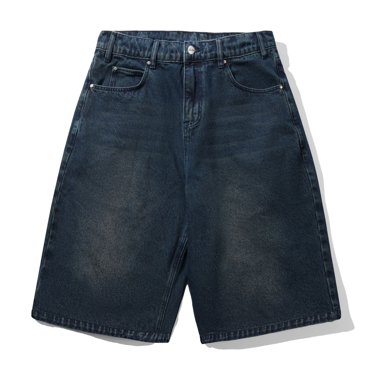 Distressed Big Denim Shorts, Washed Dark Blue