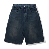 Distressed Big Denim Shorts, Washed Dark Blue