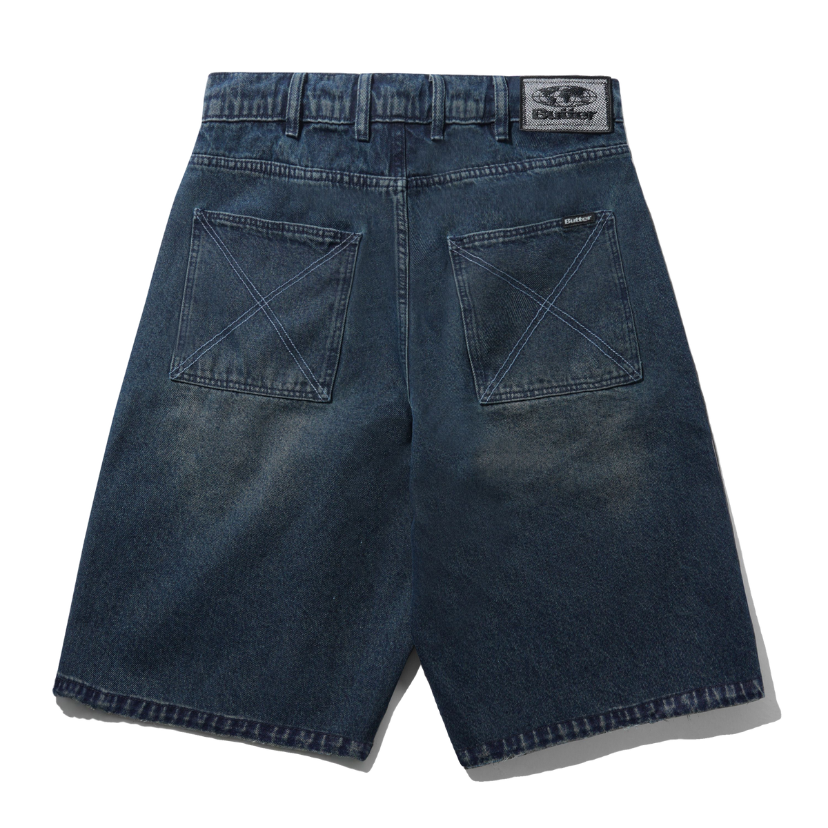 Distressed Big Denim Shorts, Washed Dark Blue