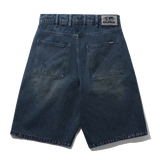 Distressed Big Denim Shorts, Washed Dark Blue