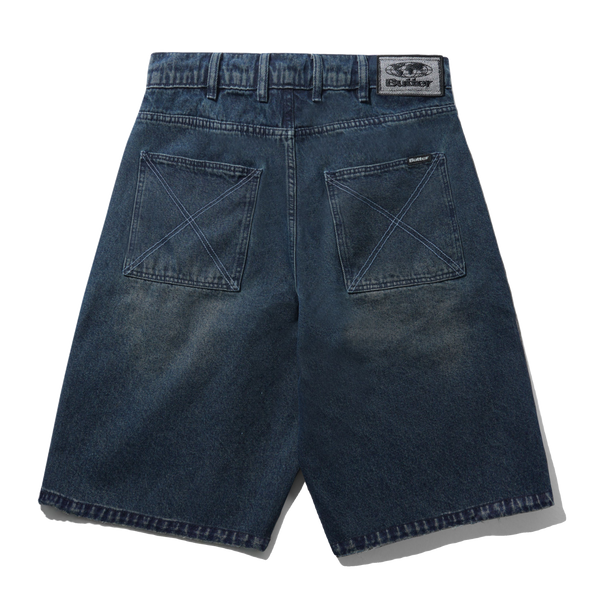 Butter Goods Distressed Big Denim Shorts, Washed Dark Blue