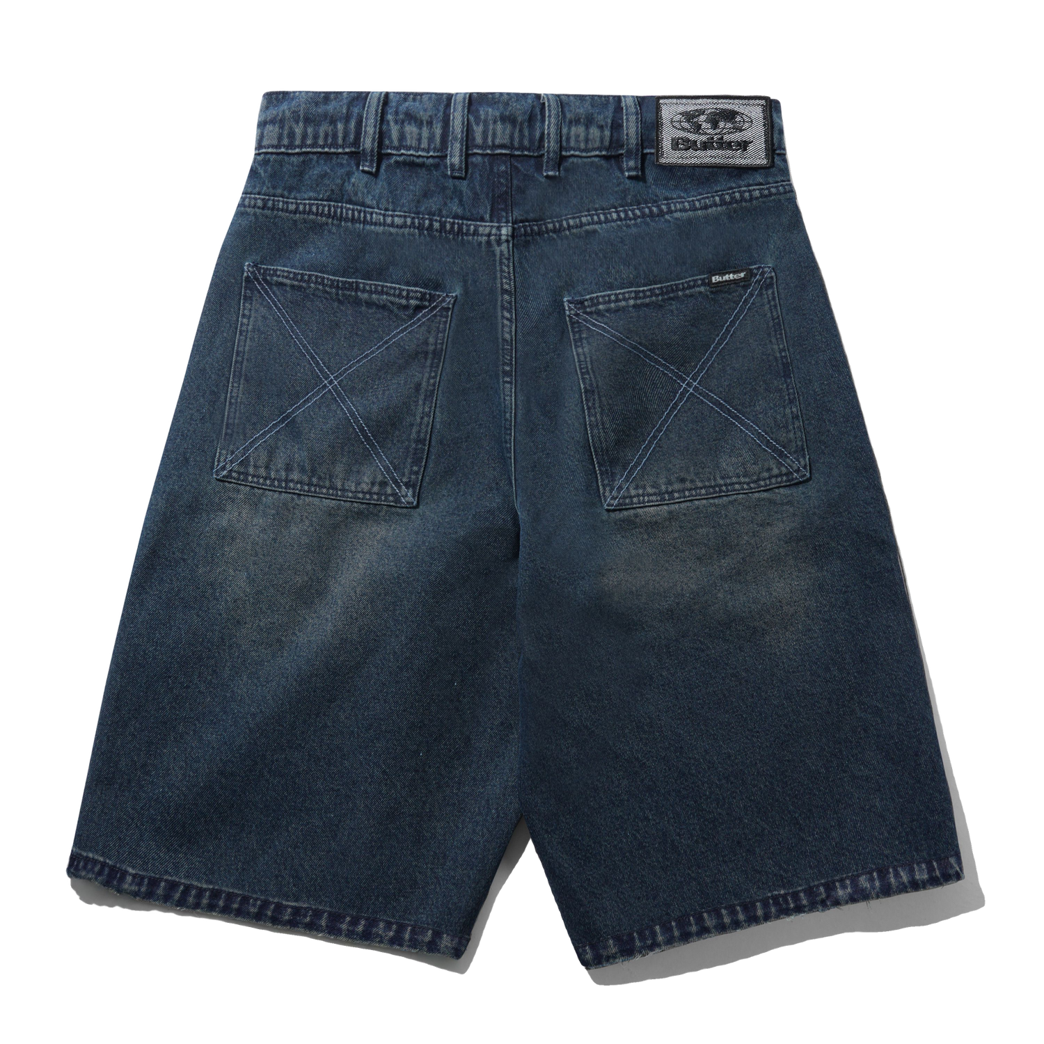 Distressed Big Denim Shorts, Washed Dark Blue