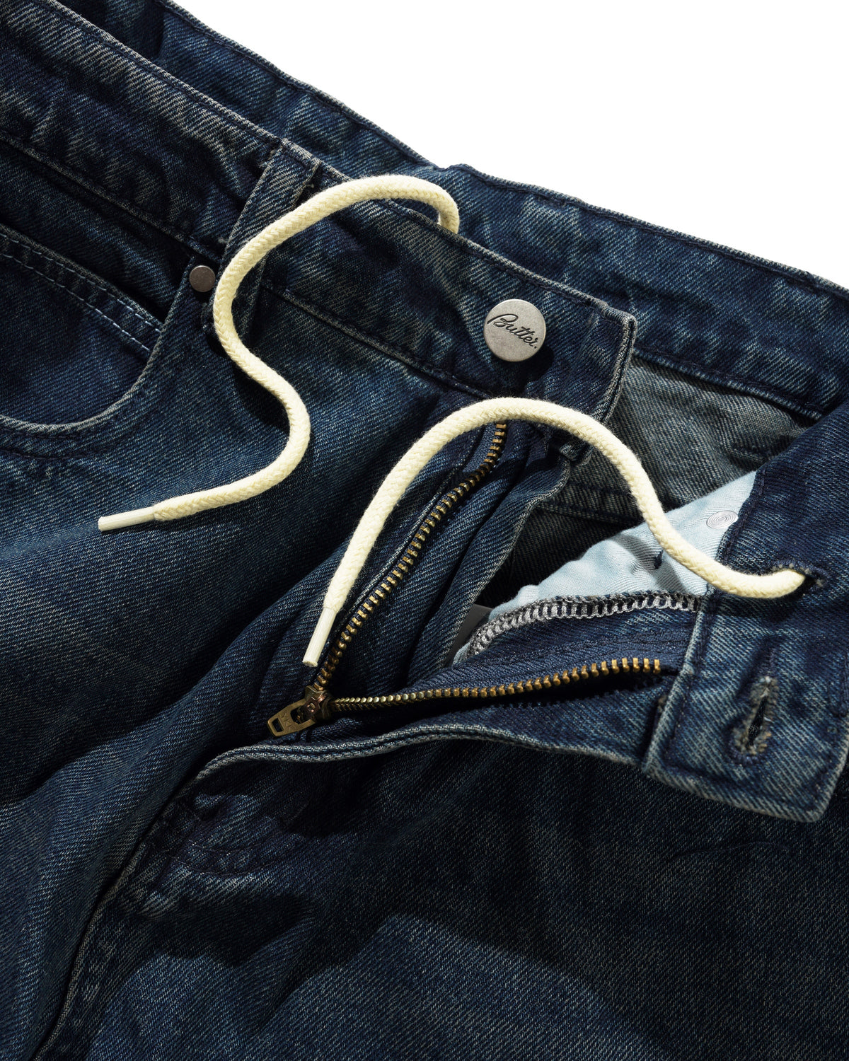 Distressed Big Denim Shorts, Washed Dark Blue