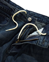 Distressed Big Denim Shorts, Washed Dark Blue
