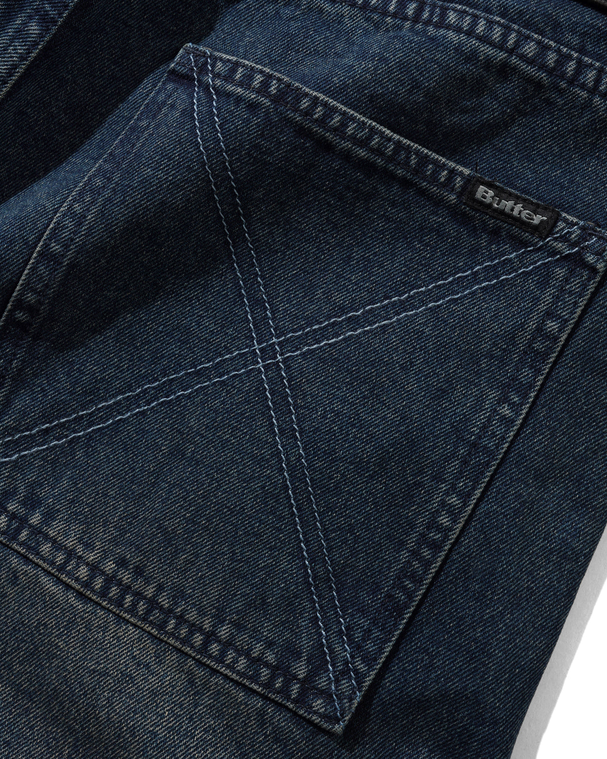 Distressed Big Denim Shorts, Washed Dark Blue