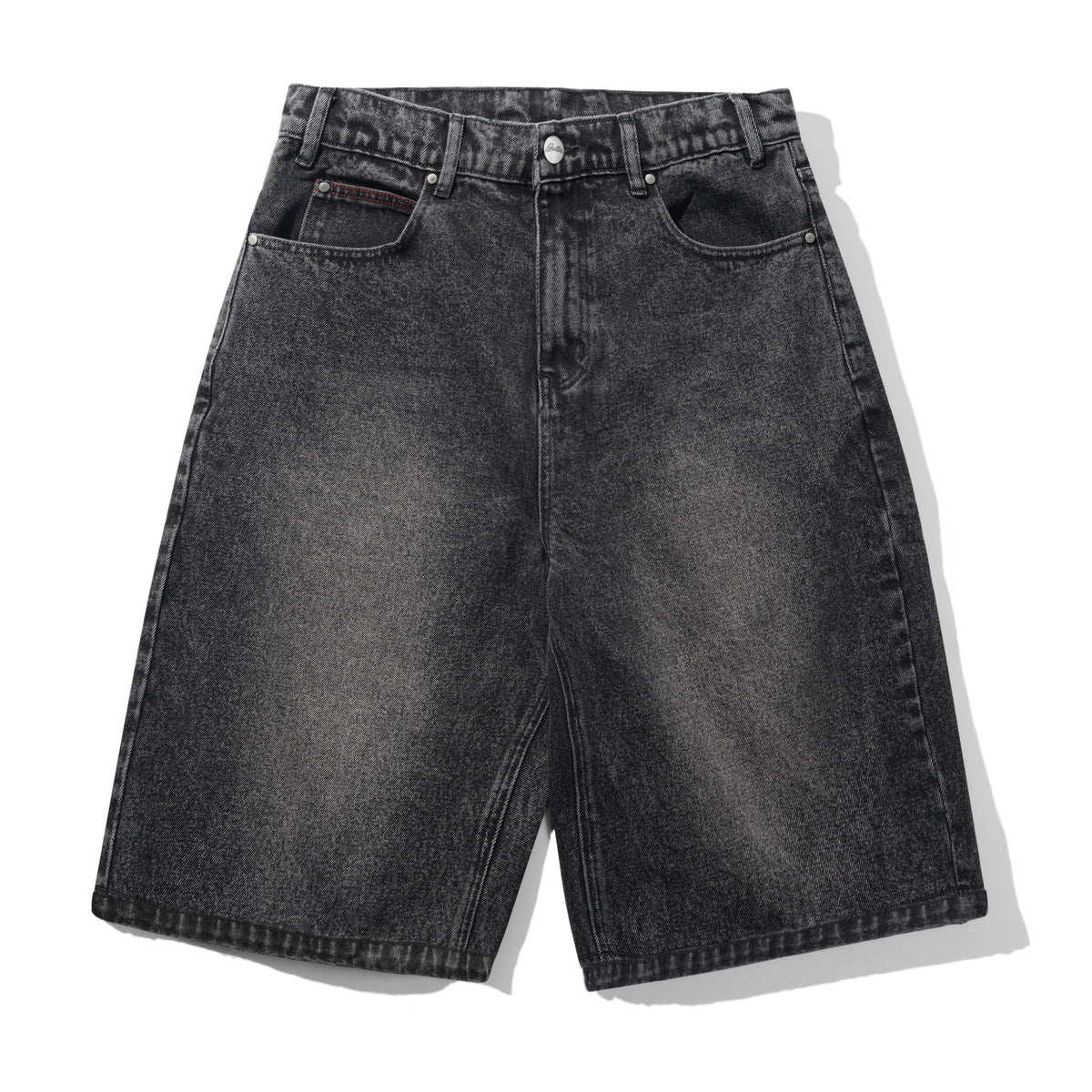 Distressed Big Denim Shorts, Gun Metal