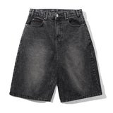 Distressed Big Denim Shorts, Gun Metal