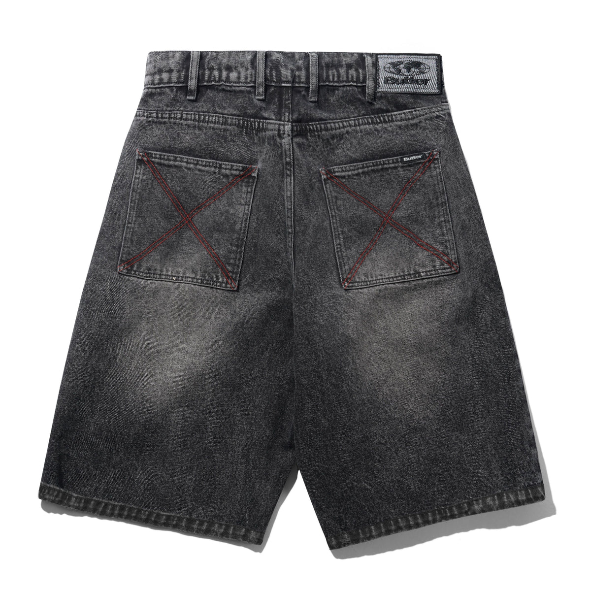 Distressed Big Denim Shorts, Gun Metal