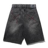 Distressed Big Denim Shorts, Gun Metal