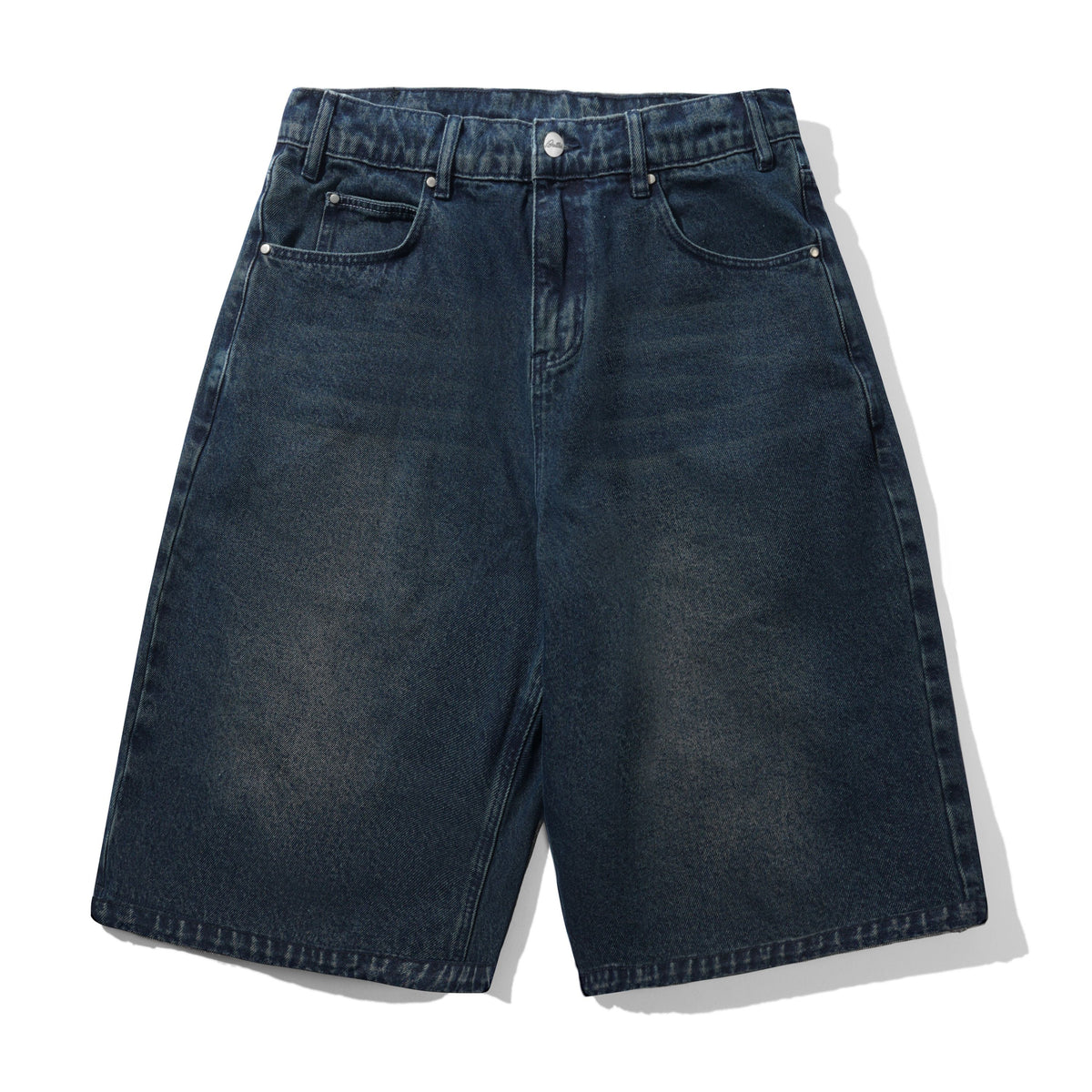 Distressed Big Denim Shorts, Washed Dark Blue