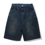 Distressed Big Denim Shorts, Washed Dark Blue
