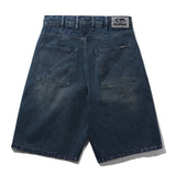 Distressed Big Denim Shorts, Washed Dark Blue