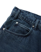 Distressed Big Denim Shorts, Washed Dark Blue
