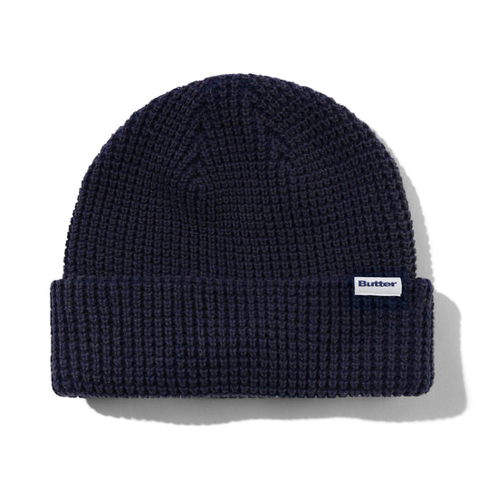 Distressed Waffle Knit Beanie, Washed Navy