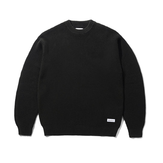 Distressed Waffle Knit Sweater, Washed Black