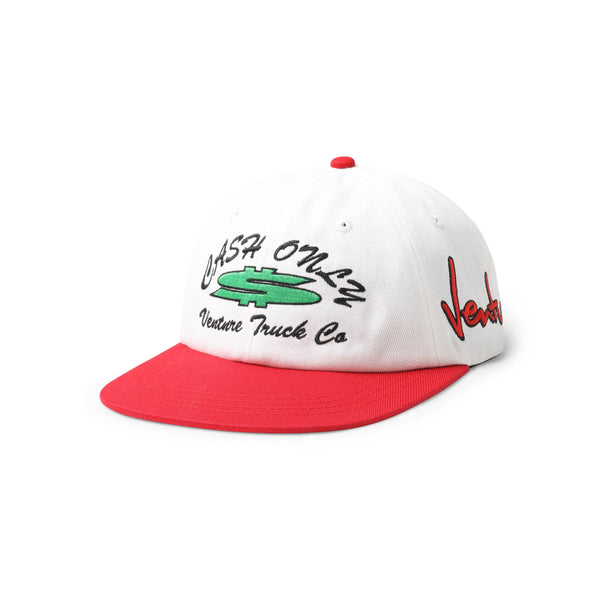 Cash Only Dollar Sign 6 Panel Hat, White / Red