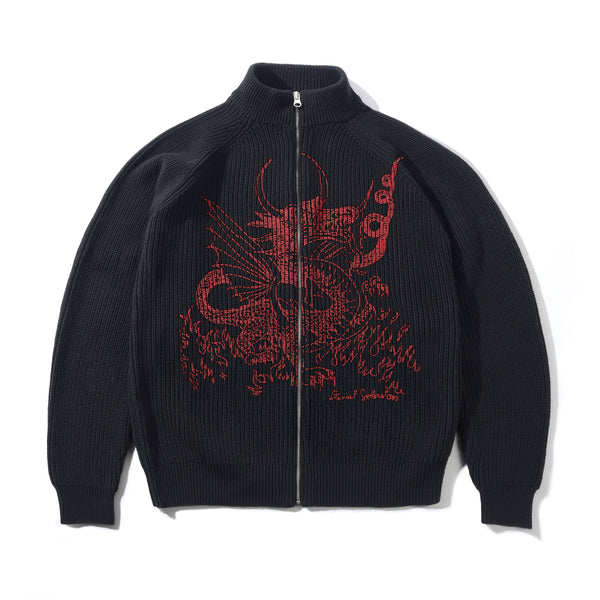 Butter Goods Dragon Knit Zip-Thru Sweater, Black / Red