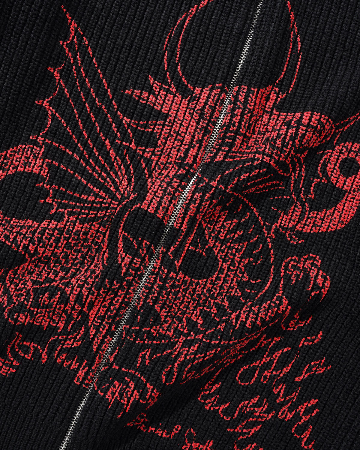 Dragon Knit Zip-Thru Sweater, Black / Red
