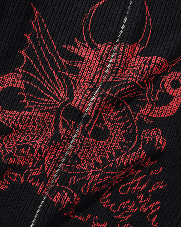 Butter Goods Dragon Knit Zip-Thru Sweater, Black / Red